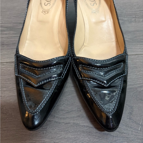 Tod's Fifty Century Black Patent Leather Kitten Heel Shoes Quiet Luxury Classic - Picture 2 of 7